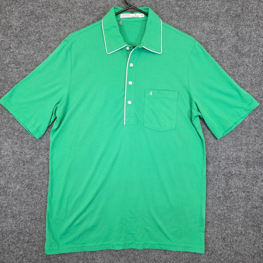 Criquet Polo Shirt Mens M Green Short Sleeve Pima Cotton Players Preppy Casual